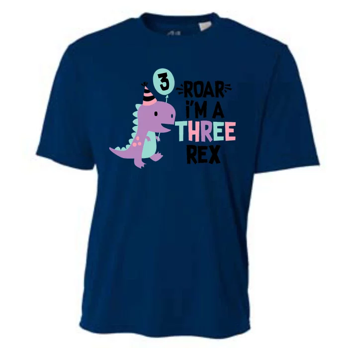 3rd Birthday Dinosaur Girl T-Rex Matching Family Party Three Cooling Performance Crew T-Shirt