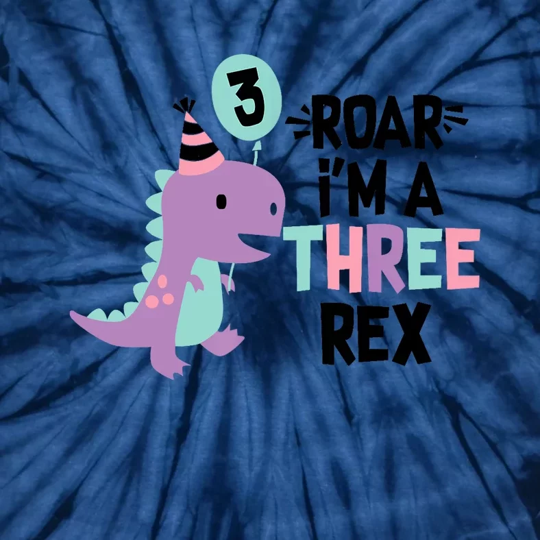 3rd Birthday Dinosaur Girl T-Rex Matching Family Party Three Tie-Dye T-Shirt