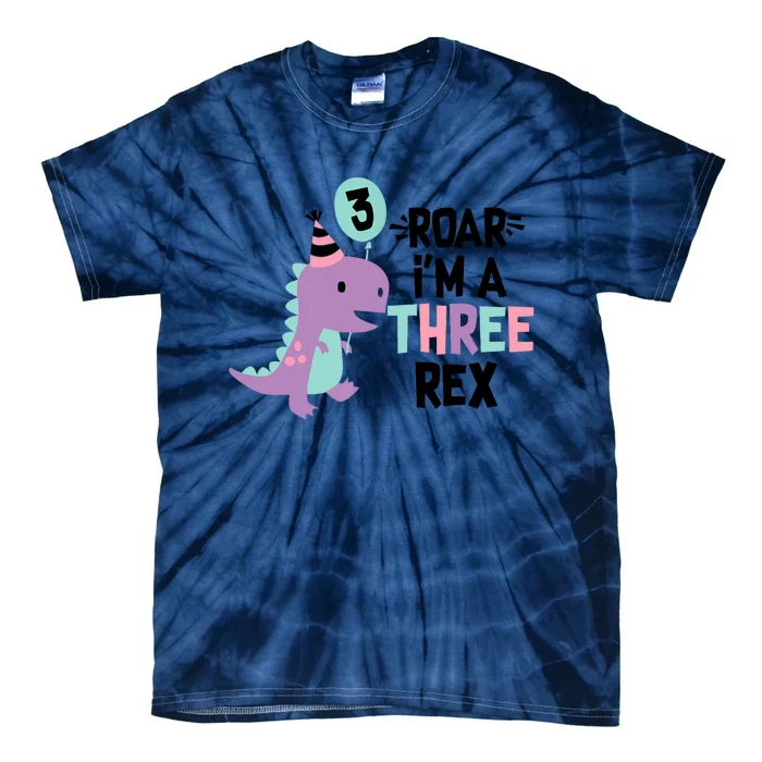 3rd Birthday Dinosaur Girl T-Rex Matching Family Party Three Tie-Dye T-Shirt