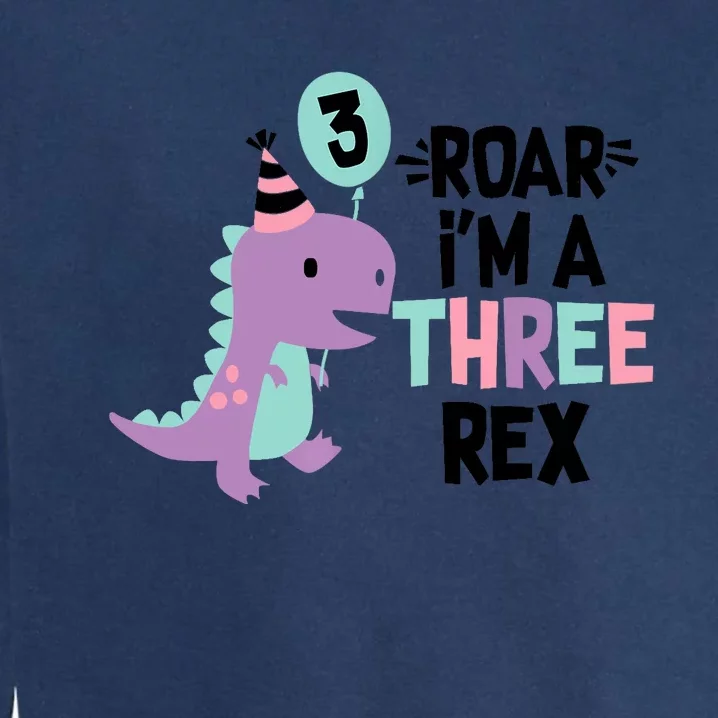 3rd Birthday Dinosaur Girl T-Rex Matching Family Party Three Garment-Dyed Sweatshirt