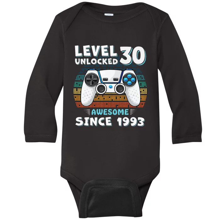 30 Birthday Decorations Gamer Men Video 1993 30th Birthday Baby Long Sleeve Bodysuit