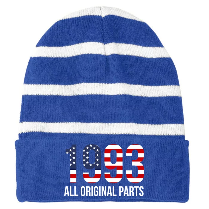 30th Birthday Design – 1993 Us America Flag Gift Striped Beanie with Solid Band