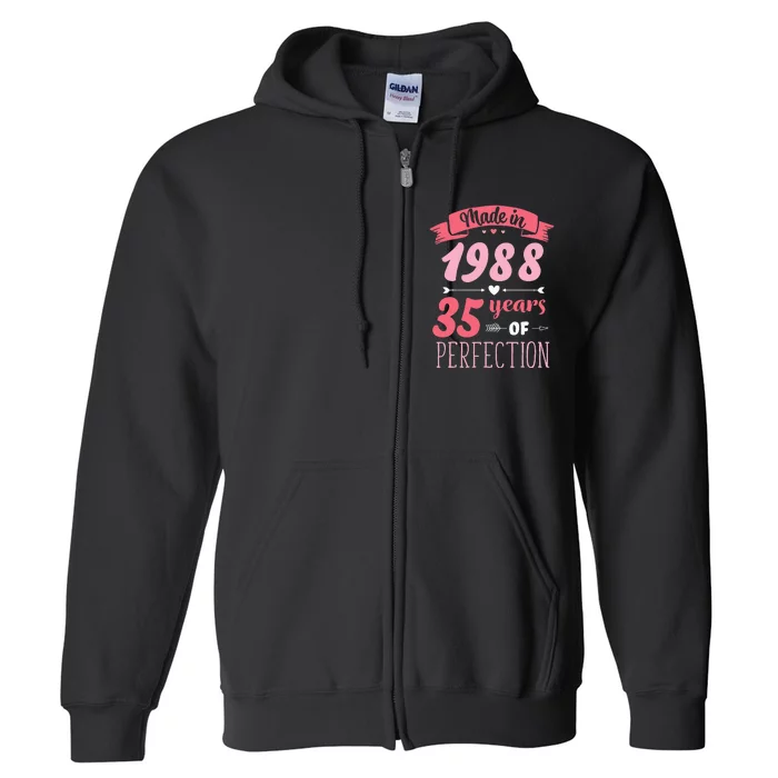 35 Birthday Decorations Women Female 35th BDay 1988 Birthday Full Zip Hoodie