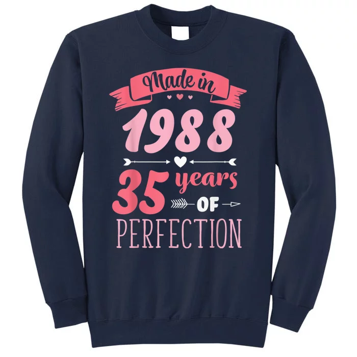 35 Birthday Decorations Wo Female 35th BDay 1988 Birthday Tall Sweatshirt