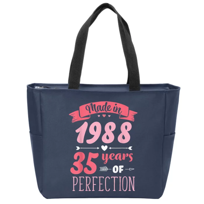 35 Birthday Decorations Wo Female 35th BDay 1988 Birthday Zip Tote Bag