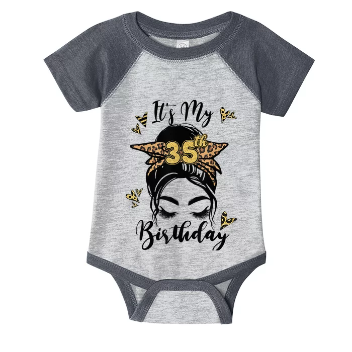 35th Birthday Decorations Girl Messy Bun 35 Years Old Bday Infant Baby Jersey Bodysuit