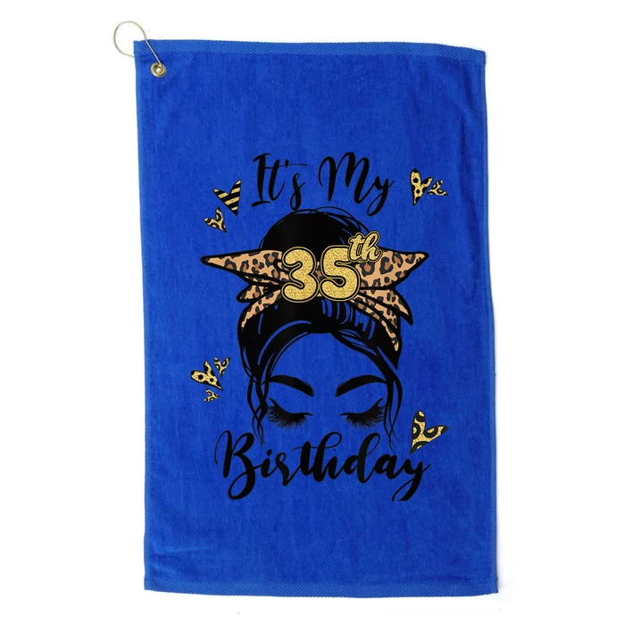 35th Birthday Decorations Girl Messy Bun 35 Years Old Bday Platinum Collection Golf Towel