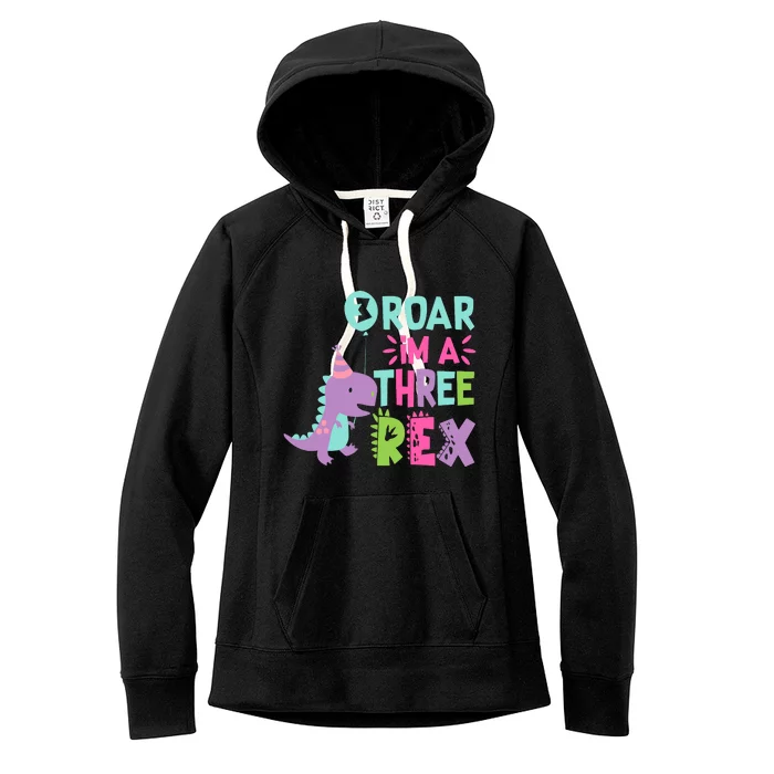 3rd Birthday Dinosaur Girl Trex Matching Family Party Three Women's Fleece Hoodie