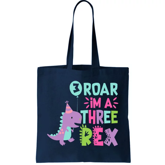 3rd Birthday Dinosaur Girl Trex Matching Family Party Three Tote Bag