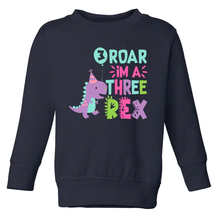 3rd Birthday Dinosaur Girl Trex Matching Family Party Three Toddler Sweatshirt