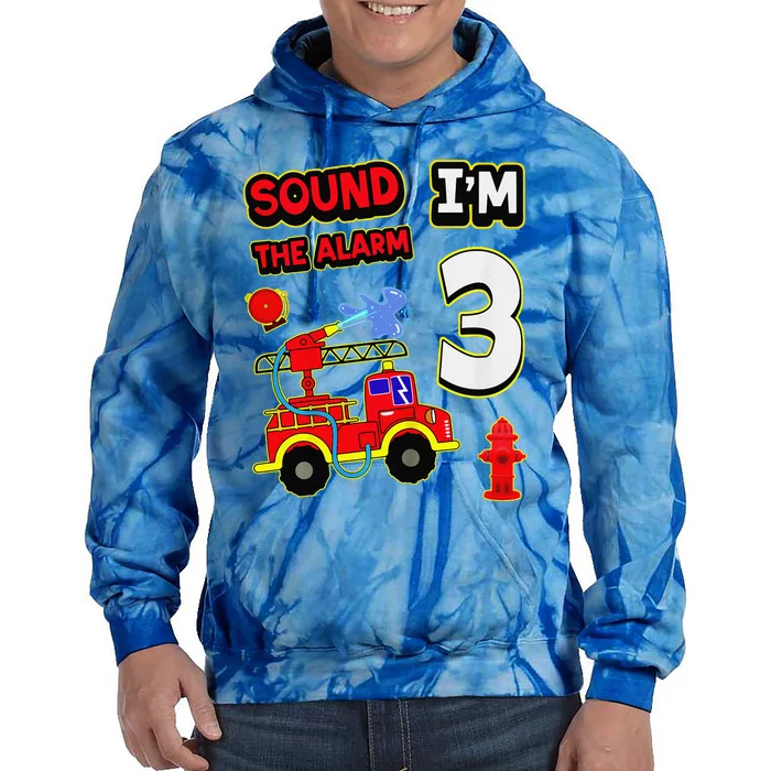 3rd Birthday Fire Truck 3 Year Old Firefighter Tie Dye Hoodie