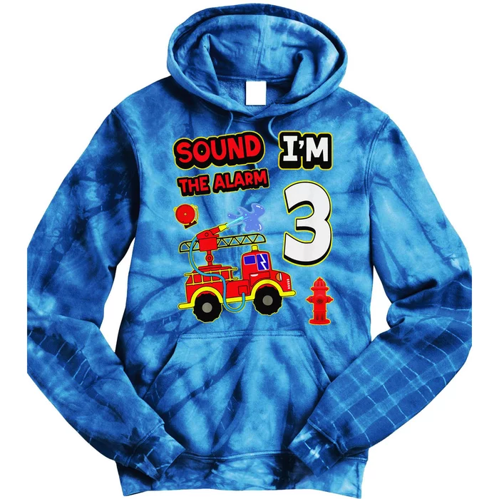 3rd Birthday Fire Truck 3 Year Old Firefighter Tie Dye Hoodie