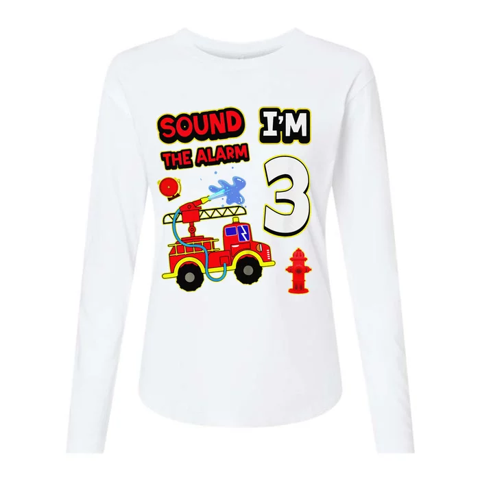 3rd Birthday Fire Truck 3 Year Old Firefighter Womens Cotton Relaxed Long Sleeve T-Shirt