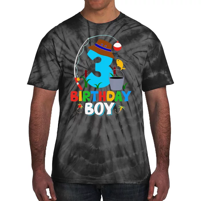 3rd Birthday Fishing Fish Bday Party Decorations Tie-Dye T-Shirt