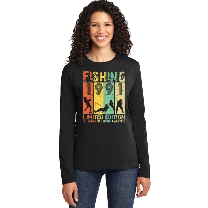 30th Birthday Gifts Vintage 1991 Fishing Lovers Ladies Long Sleeve Shirt