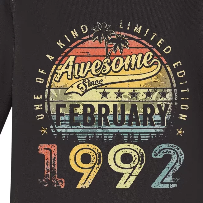 31st Birthday Gift Awesome Since February 1992 31 Year Old Baby Long Sleeve Bodysuit