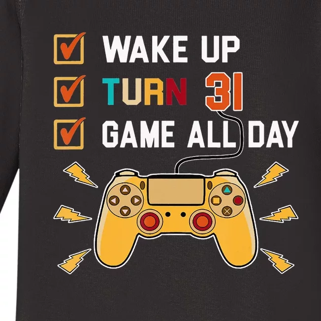 31St Birthday Gamer Retro Level Up 31 Yrs Old Baby Long Sleeve Bodysuit