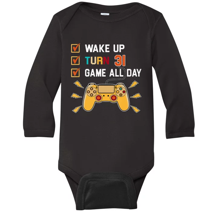 31St Birthday Gamer Retro Level Up 31 Yrs Old Baby Long Sleeve Bodysuit