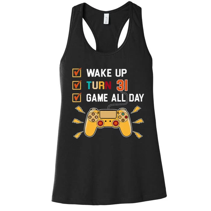 31St Birthday Gamer Retro Level Up 31 Yrs Old Women's Racerback Tank