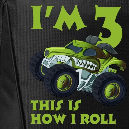 3th Birthday Green Monster Truck 3 Years Old Gift City Backpack