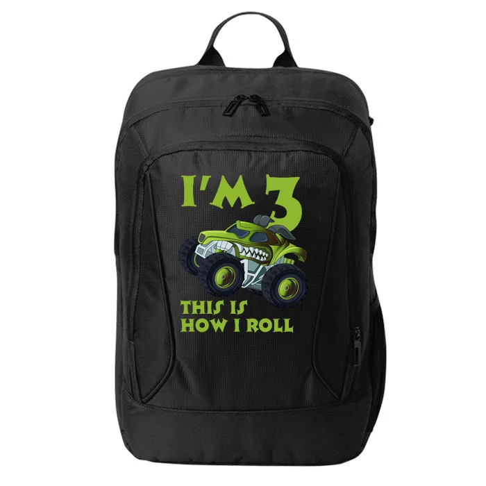 3th Birthday Green Monster Truck 3 Years Old Gift City Backpack