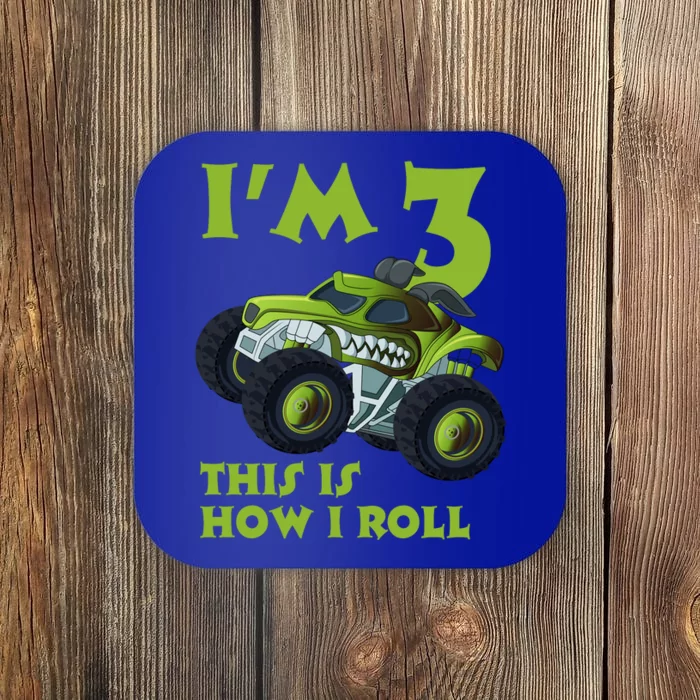 3th Birthday Green Monster Truck 3 Years Old Gift Coaster