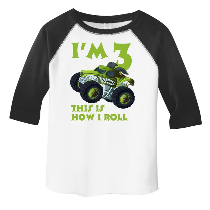 3th Birthday Green Monster Truck 3 Years Old Gift Toddler Fine Jersey T-Shirt