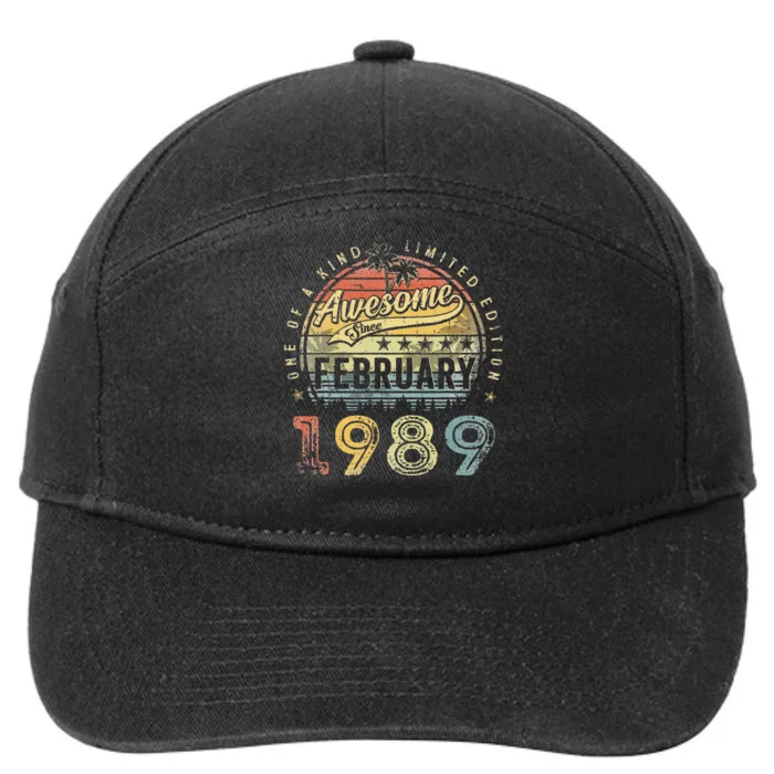 34th Birthday Gift Awesome Since February 1989 34 Year Old 7-Panel Snapback Hat