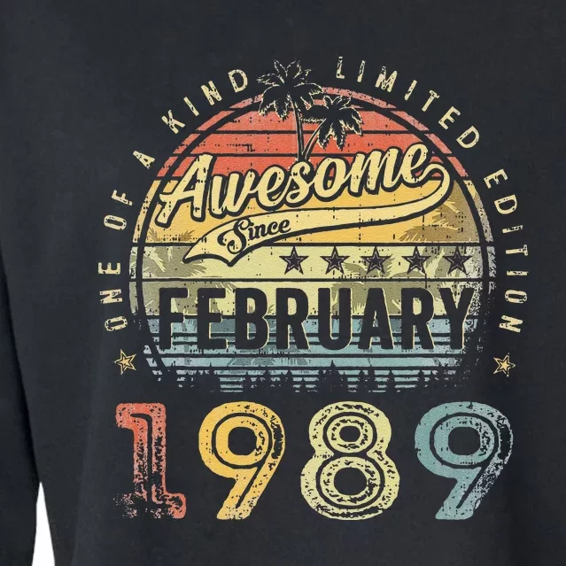 34th Birthday Gift Awesome Since February 1989 34 Year Old Cropped Pullover Crew