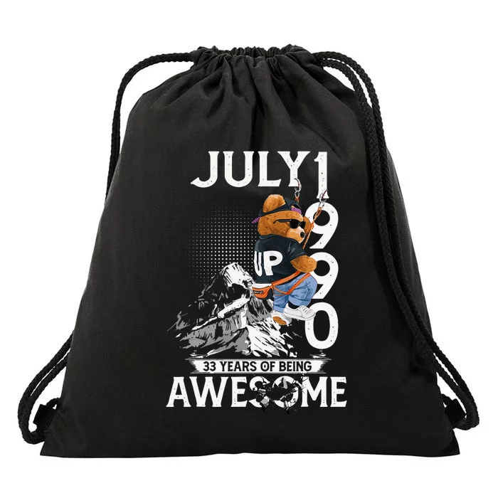 33rd Birthday Gifts Vintage July 1990 33 Years Old Drawstring Bag