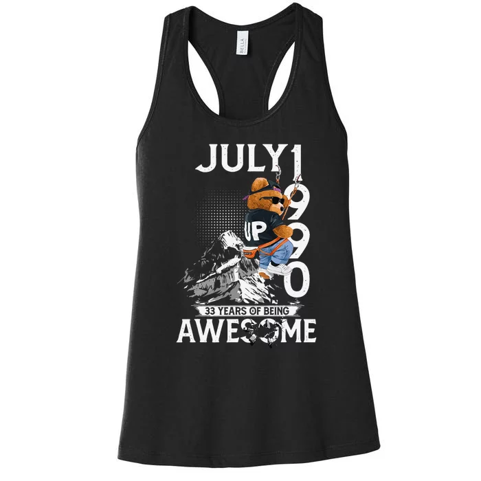 33rd Birthday Gifts Vintage July 1990 33 Years Old Women's Racerback Tank