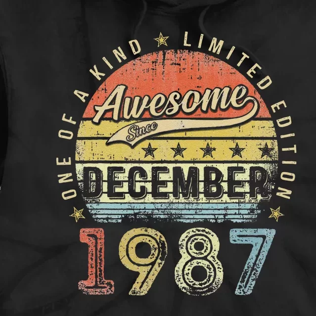 35th Birthday Gift Awesome Since December 1987 35 Year Old Tie Dye Hoodie