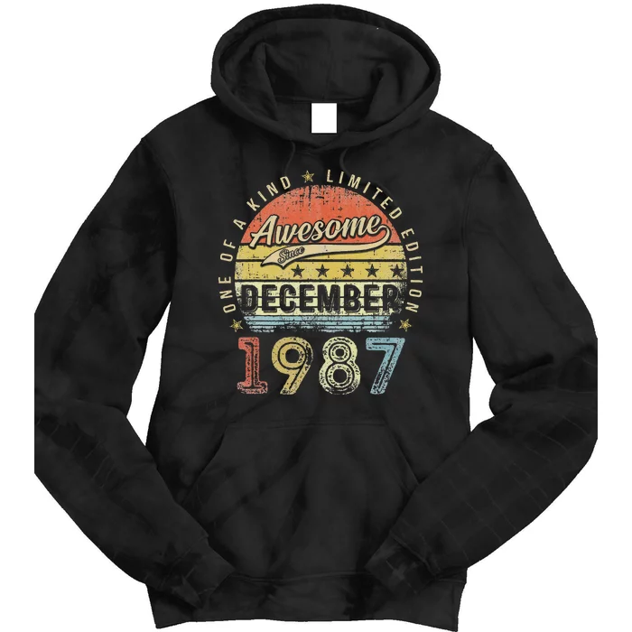 35th Birthday Gift Awesome Since December 1987 35 Year Old Tie Dye Hoodie