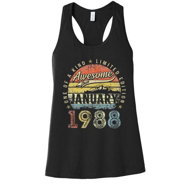 35th Birthday Gift Awesome Since January 1988 35 Year Old Women's Racerback Tank