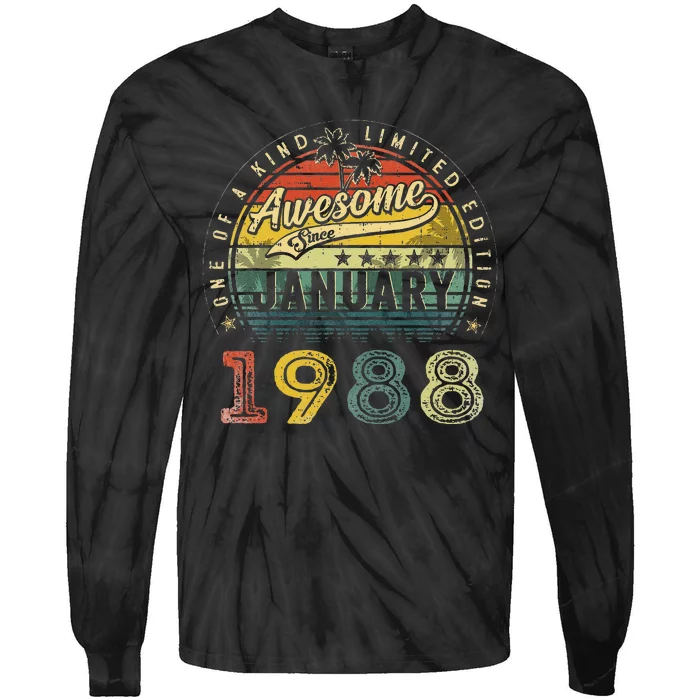 35th Birthday Gift Awesome Since January 1988 35Year Old Tie-Dye Long Sleeve Shirt