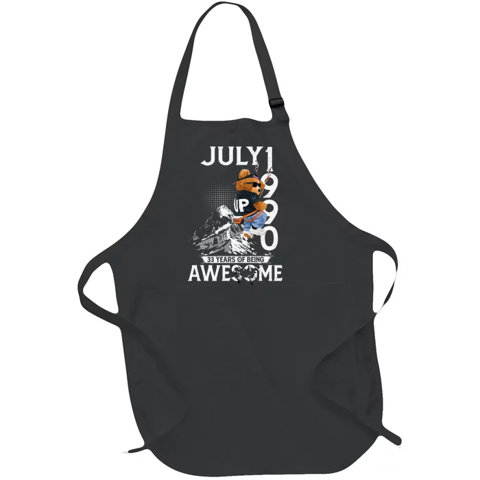 33rd Birthday Gifts Vintage July 1990 33 Years Old Full-Length Apron With Pocket