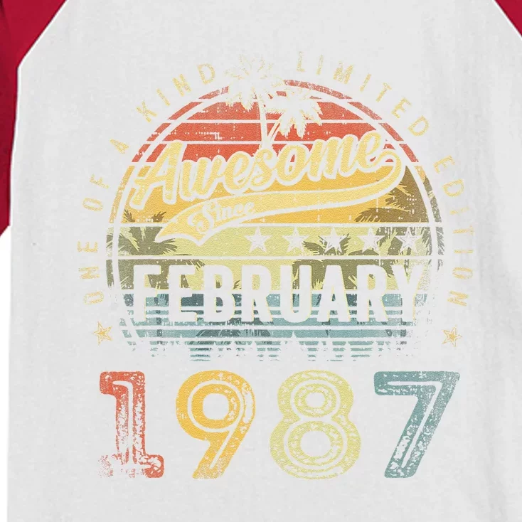 36th Birthday Gift Awesome Since February 1987 36 Year Old Cute Kids Colorblock Raglan Jersey