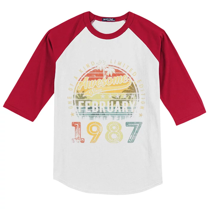 36th Birthday Gift Awesome Since February 1987 36 Year Old Cute Kids Colorblock Raglan Jersey