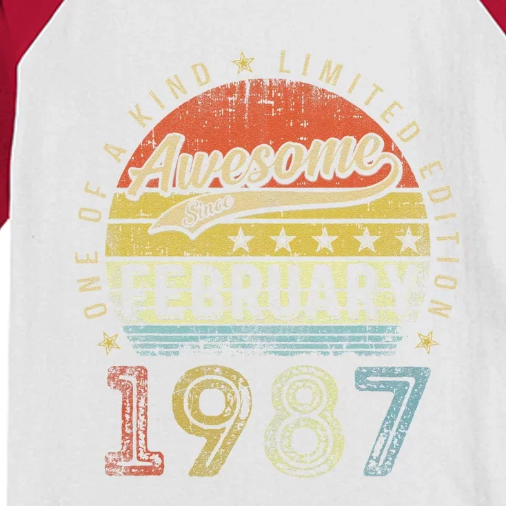 36th Birthday Gift Awesome Since February 1987 36 Year Old Kids Colorblock Raglan Jersey