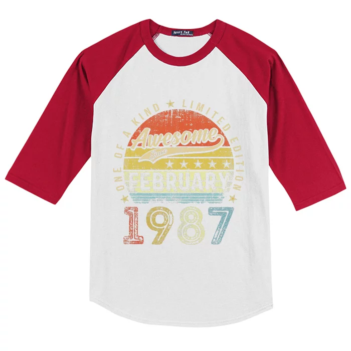 36th Birthday Gift Awesome Since February 1987 36 Year Old Kids Colorblock Raglan Jersey