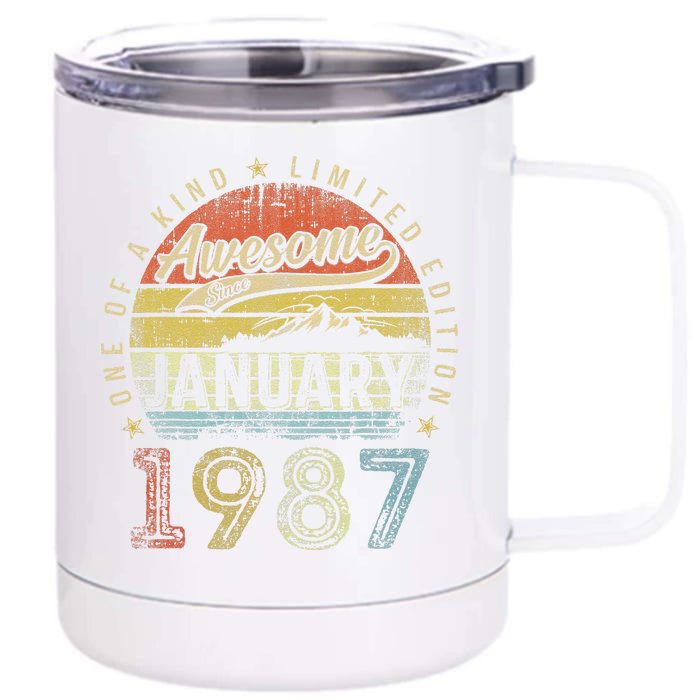 36th Birthday Gift Awesome Since January 1987 36 Year Old Front & Back 12oz Stainless Steel Tumbler Cup