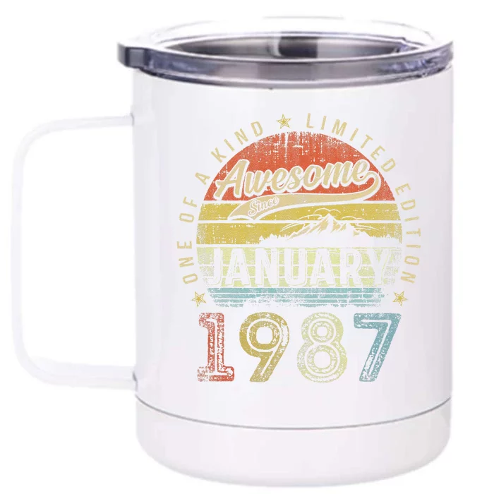 36th Birthday Gift Awesome Since January 1987 36 Year Old Front & Back 12oz Stainless Steel Tumbler Cup