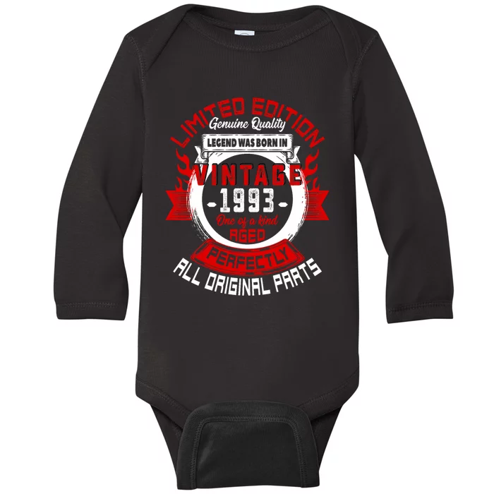 30th Birthday Gift Vintage Legends Born In 1993 30 Years Old Baby Long Sleeve Bodysuit