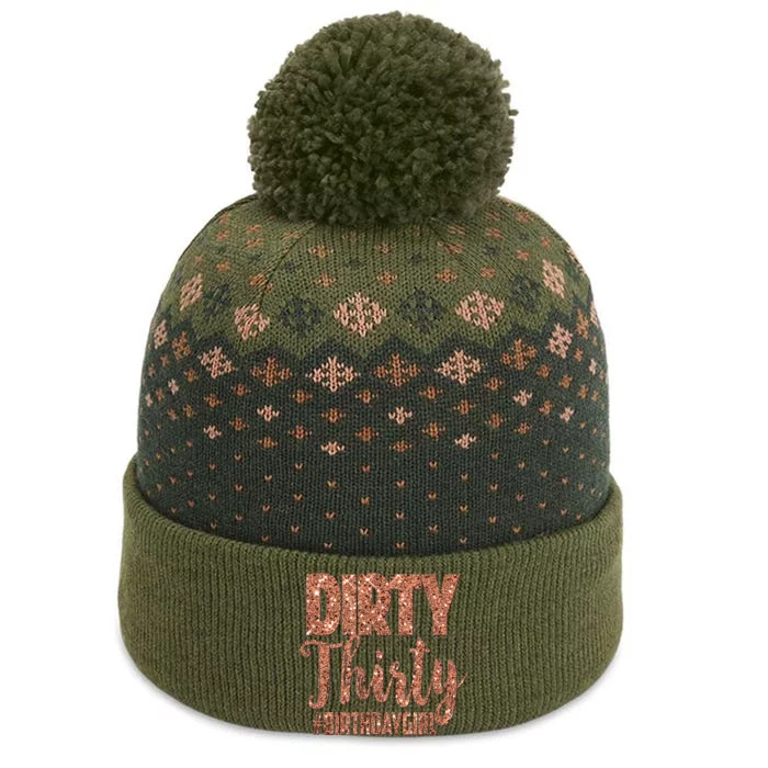 30th Birthday Gift Girly Rose Dirty Thirty 30 The Baniff Cuffed Pom Beanie