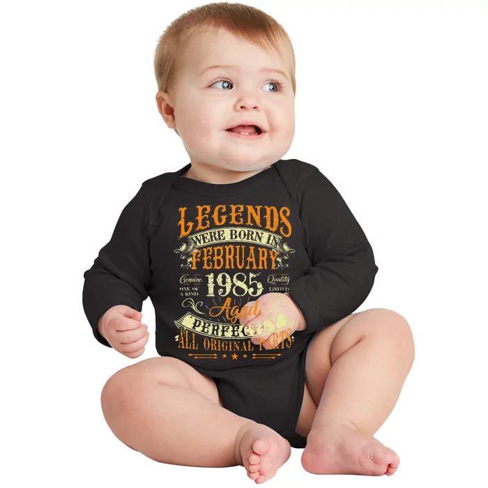 38th Birthday Gift 38 Years Old Legends Born February 1985 Baby Long Sleeve Bodysuit