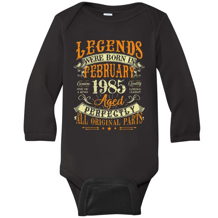 38th Birthday Gift 38 Years Old Legends Born February 1985 Baby Long Sleeve Bodysuit