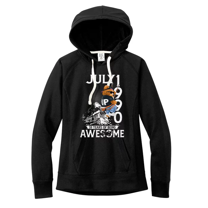 33rd Birthday Gifts Vintage July 1990 33 Years Old Women's Fleece Hoodie