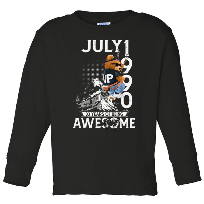 33rd Birthday Gifts Vintage July 1990 33 Years Old Toddler Long Sleeve Shirt