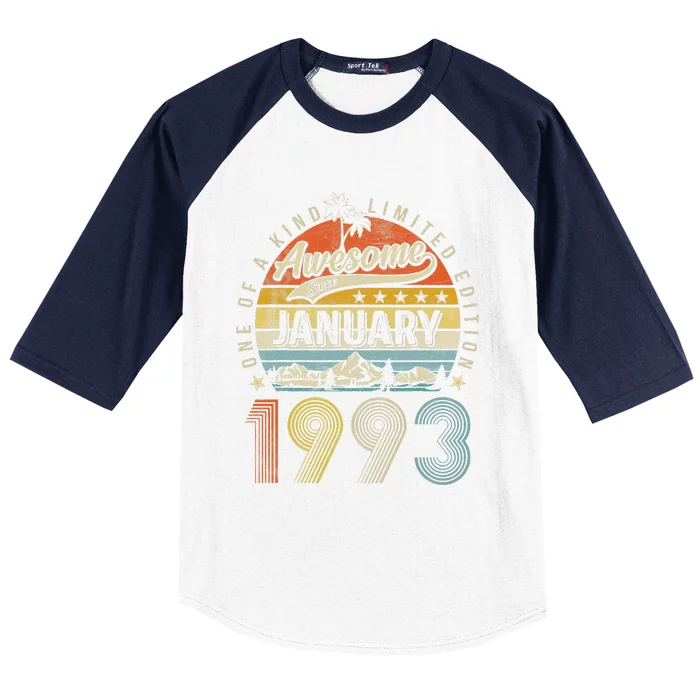 30th Birthday Gift Awesome Since January 1993 30 Year Old Cute Baseball Sleeve Shirt