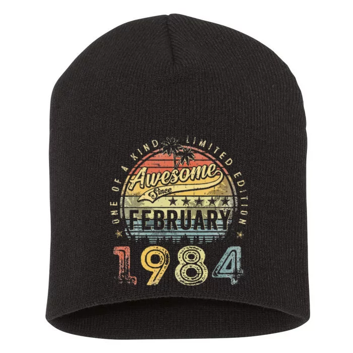 39th Birthday Gift Awesome Since February 1984 39 Year Old Short Acrylic Beanie